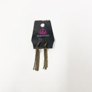 New Paparazzi Fringe Chain Dangle Drop Earrings Brass Tone Fashion Statement